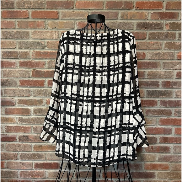 Isaac Mizrahi IMNYC Black, White & Gray Long Sleeve Blouse Size Large - Picture 2 of 8